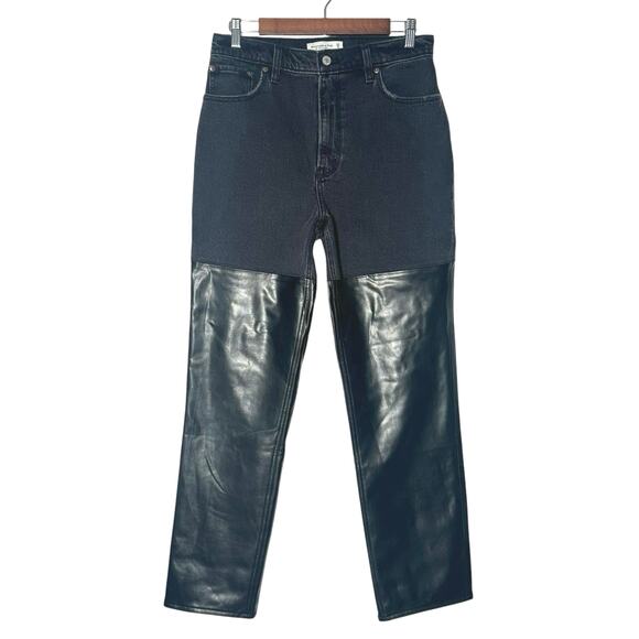 A&F | Women | The 90s Straight Ultra High Rise Faux Leather Trim Jeans | Size 29 - Picture 2 of 13